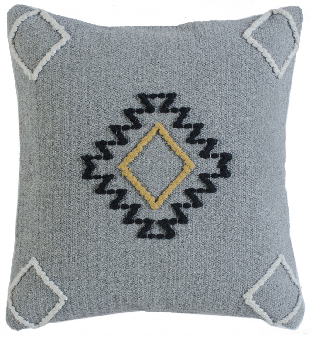 20" X 20" Gray Black Yellow And Ivory 100% Cotton Geometric Zippered Pillow-0
