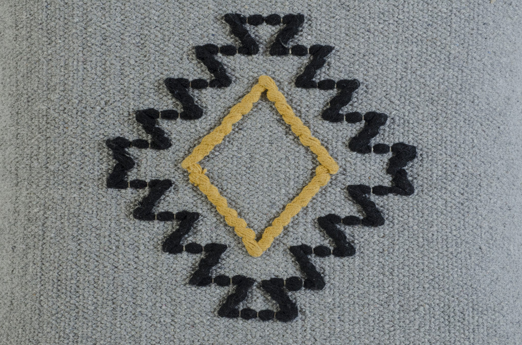 20" X 20" Gray Black Yellow And Ivory 100% Cotton Geometric Zippered Pillow-1