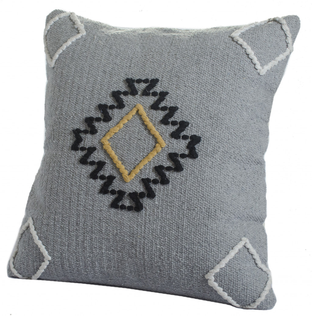 20" X 20" Gray Black Yellow And Ivory 100% Cotton Geometric Zippered Pillow-4
