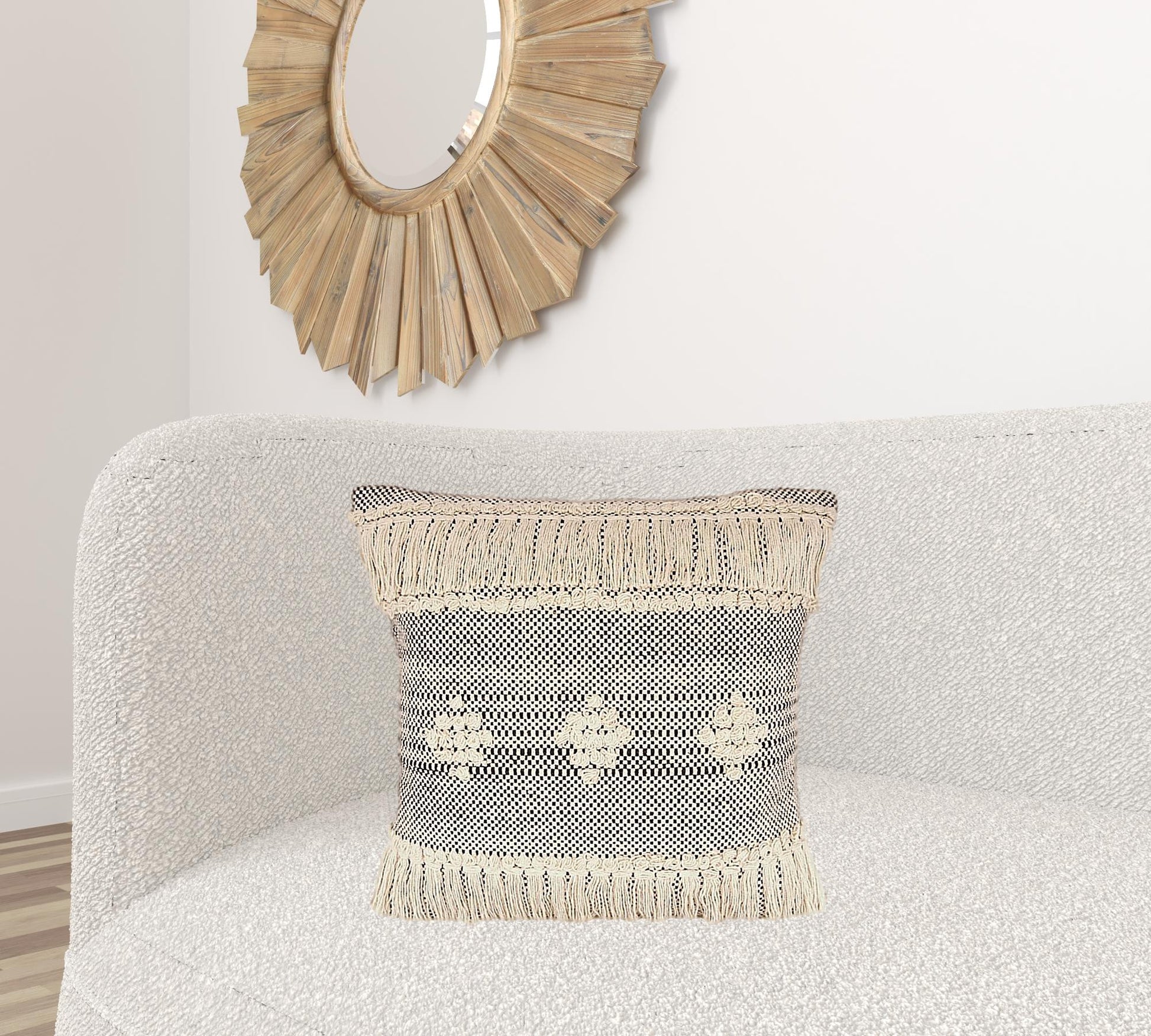 20" X 20" Black And Off-White 100% Cotton Geometric Zippered Pillow-5