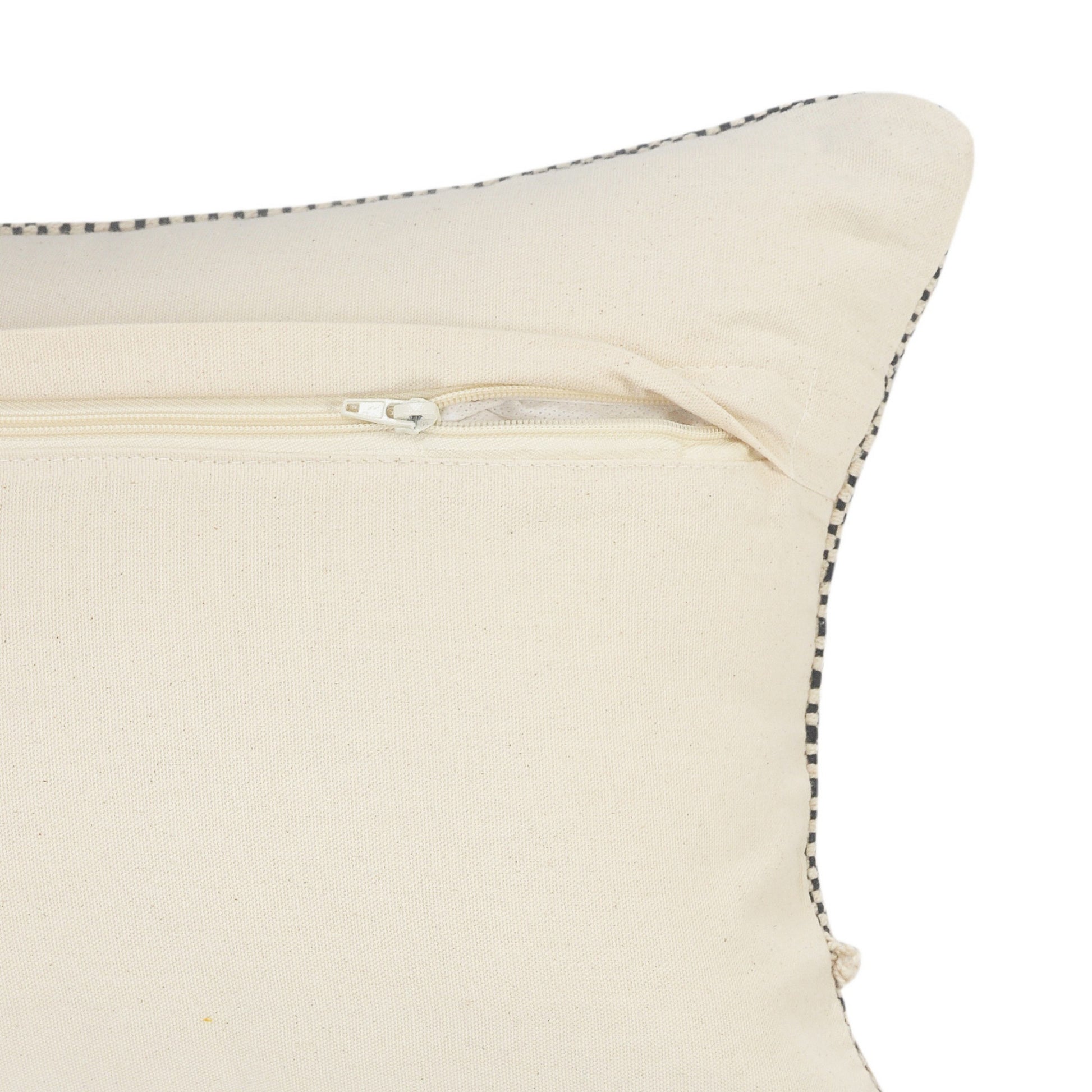 20" X 20" Black And Off-White 100% Cotton Geometric Zippered Pillow-7