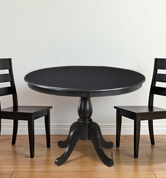 42" Black Rounded Solid Manufactured Wood And Solid Wood Pedestal Base Dining Table-0