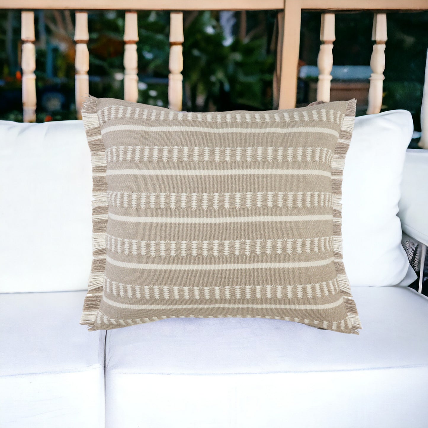 24" X 24" Tan Zippered Coastal Indoor Outdoor Throw Pillow-1