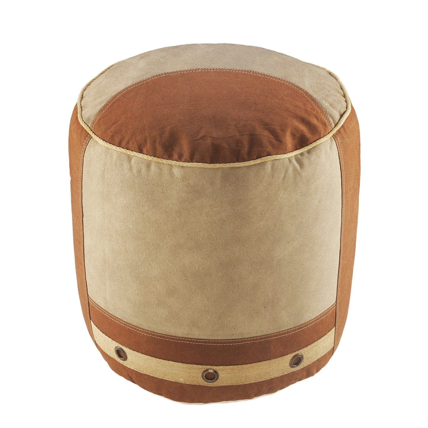 16" Tan Cotton Cylinder Striped Pouf Ottoman-0