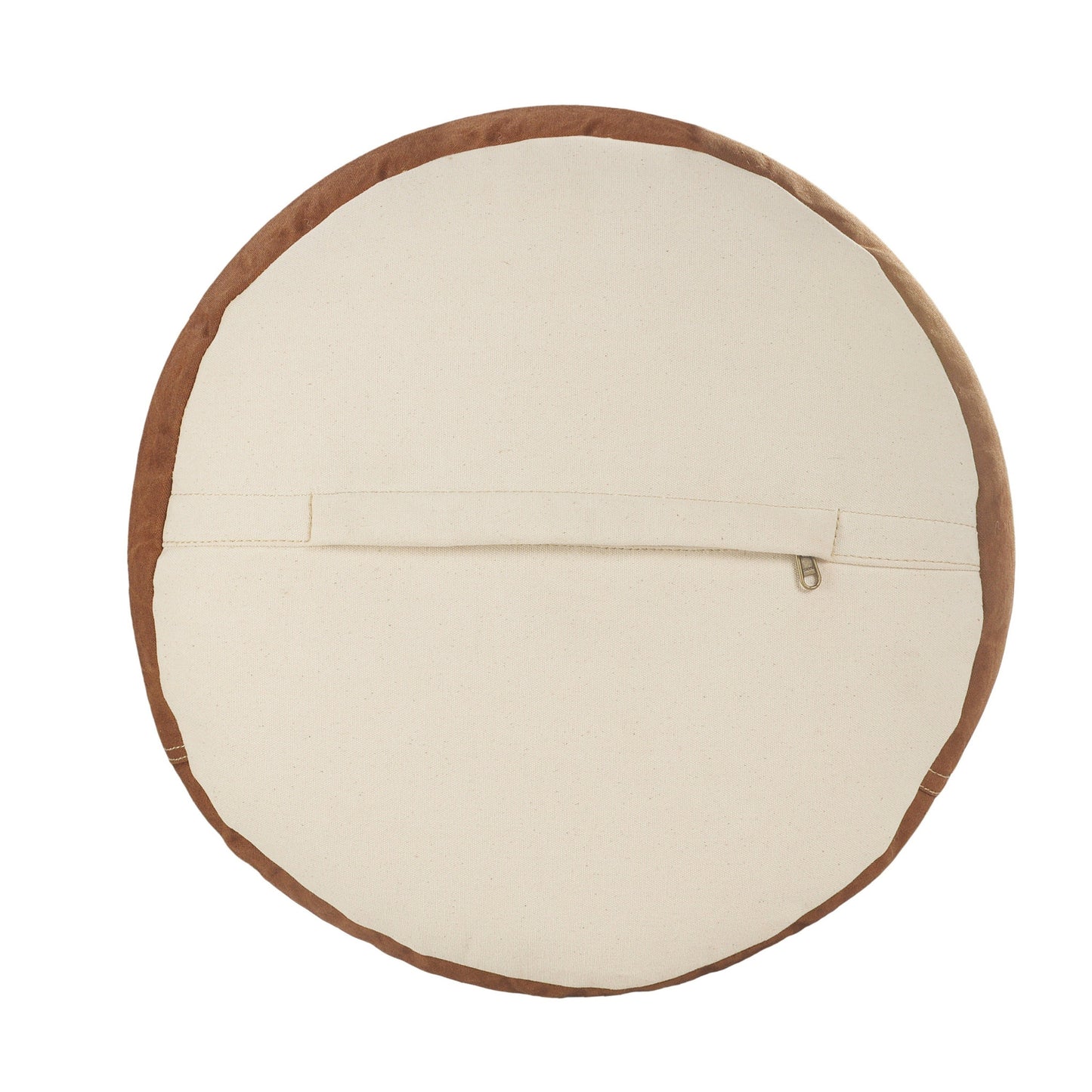 16" Tan Cotton Cylinder Striped Pouf Ottoman-1