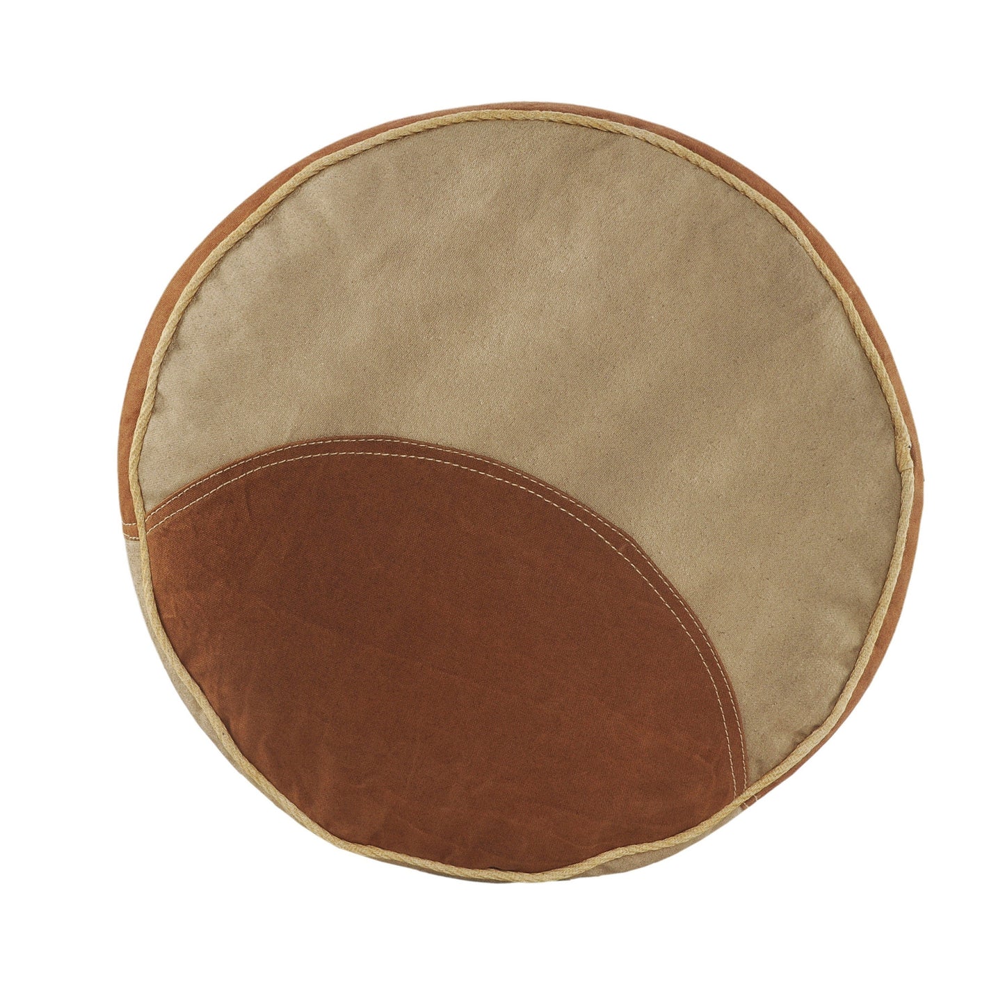 16" Tan Cotton Cylinder Striped Pouf Ottoman-2