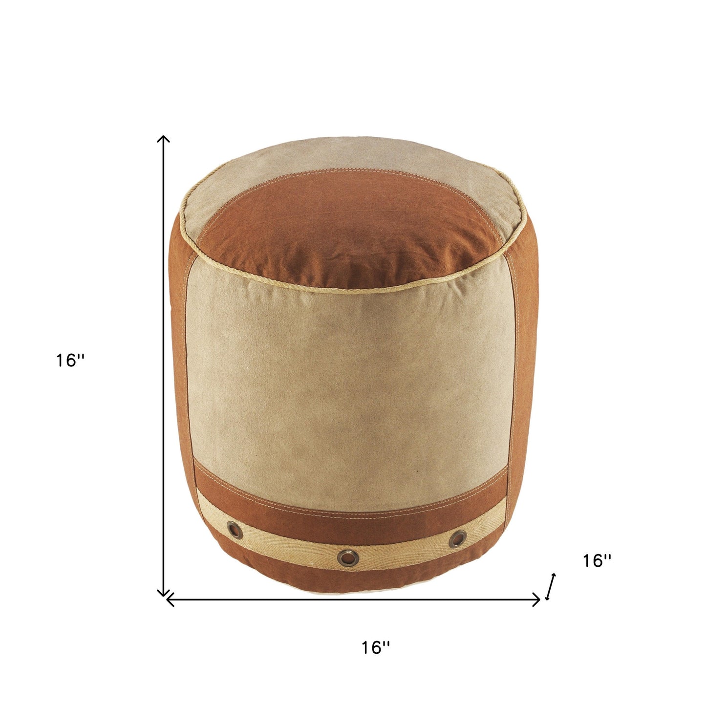 16" Tan Cotton Cylinder Striped Pouf Ottoman-8