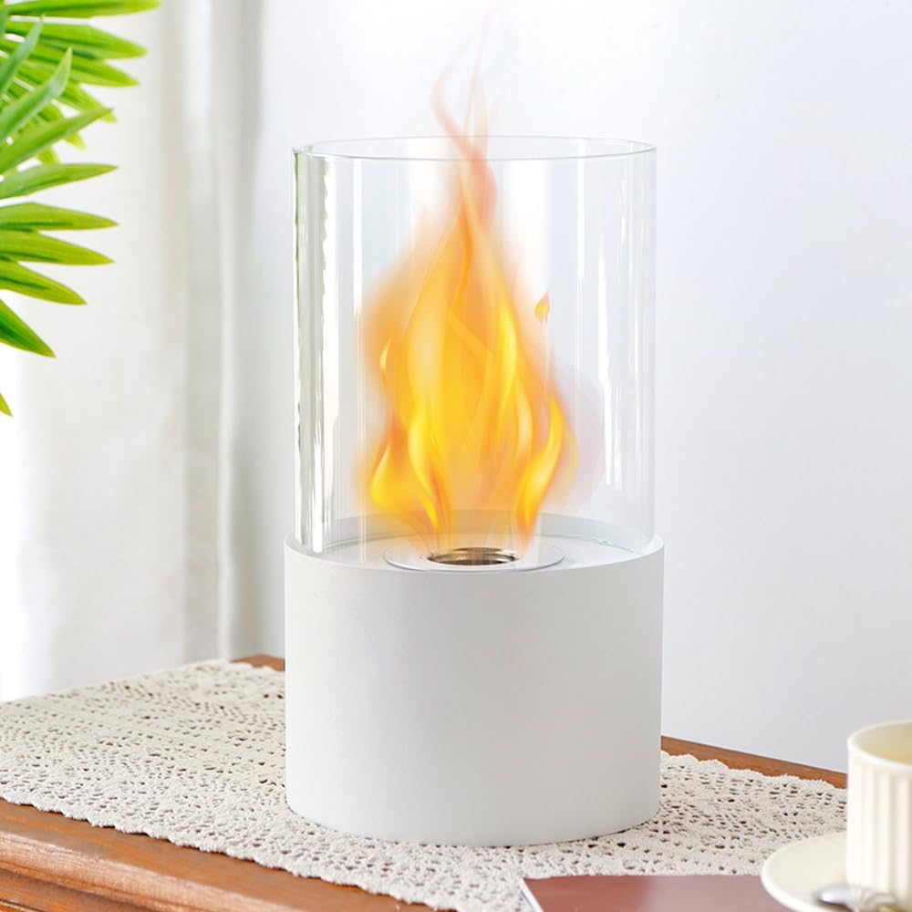 JHY DESIGN Tabletop Fire Bowl 29cm H – Bio Ethanol, Ventless, Cylindrical Glass, Indoor/Outdoor-5
