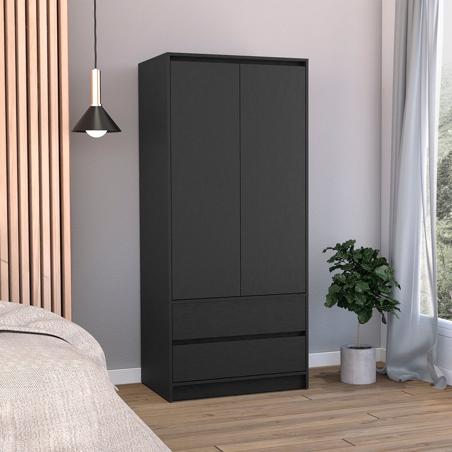71" Black Wood Two Door Two Drawer Combo Dresser-5