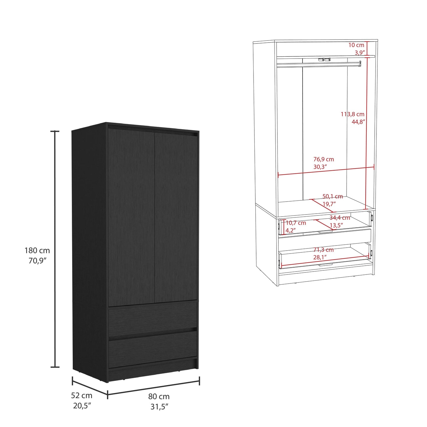 71" Black Wood Two Door Two Drawer Combo Dresser-8