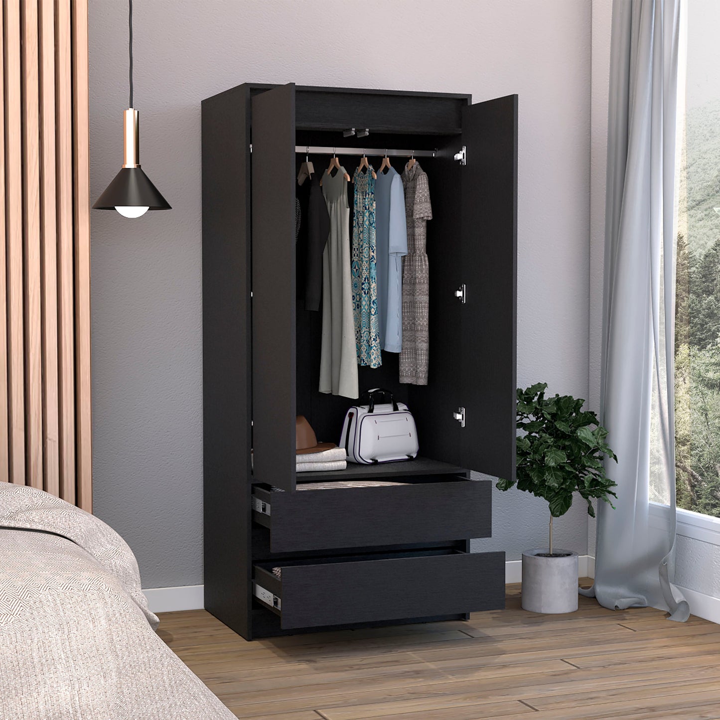 71" Black Wood Two Door Two Drawer Combo Dresser-6