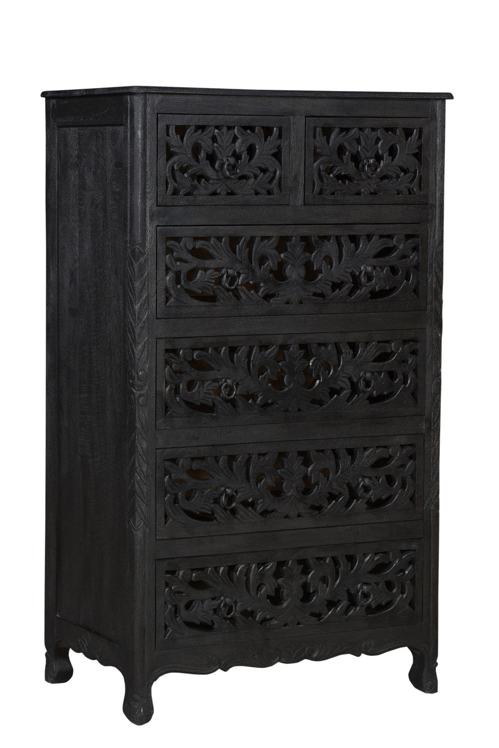 35" Black Solid Wood Six Drawer Chest-0