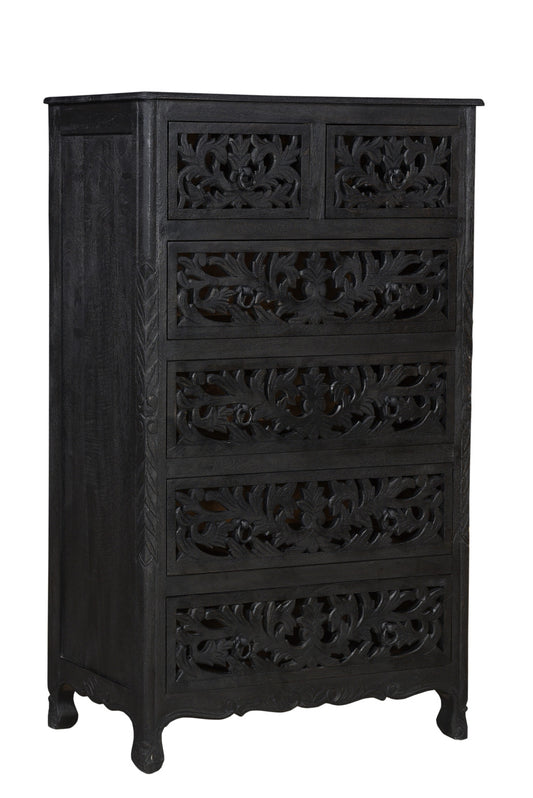 35" Black Solid Wood Six Drawer Chest-0