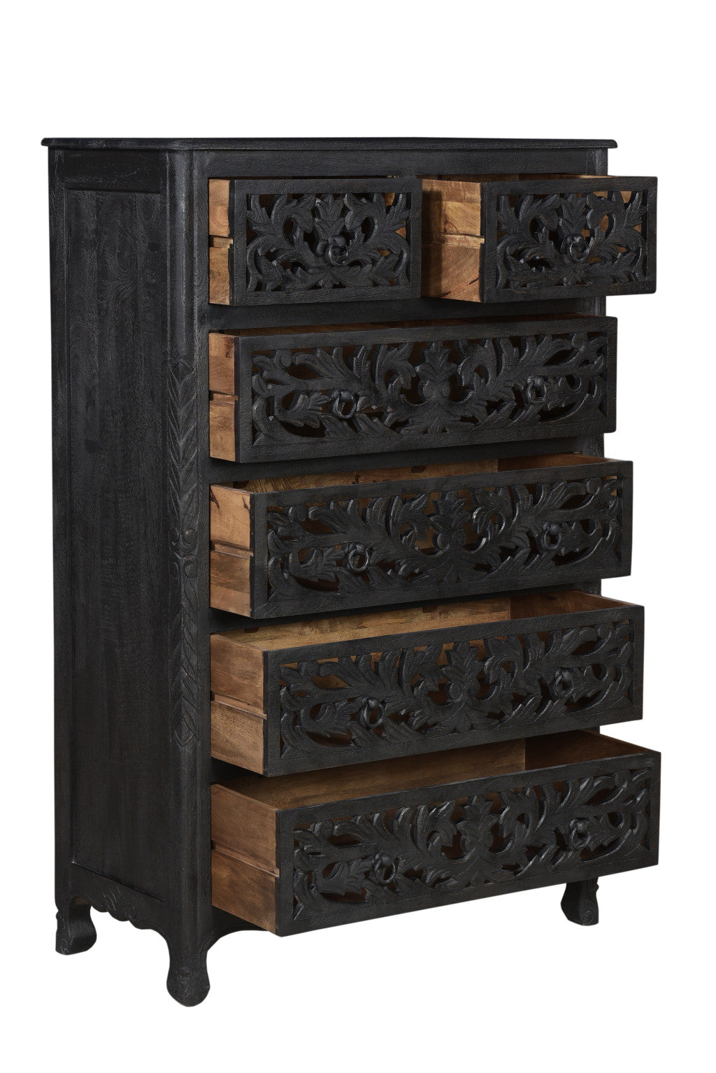 35" Black Solid Wood Six Drawer Chest-2