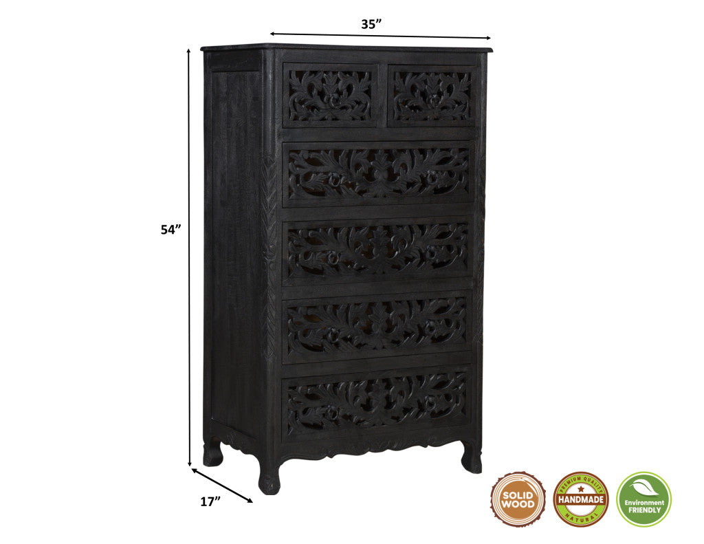 35" Black Solid Wood Six Drawer Chest-7