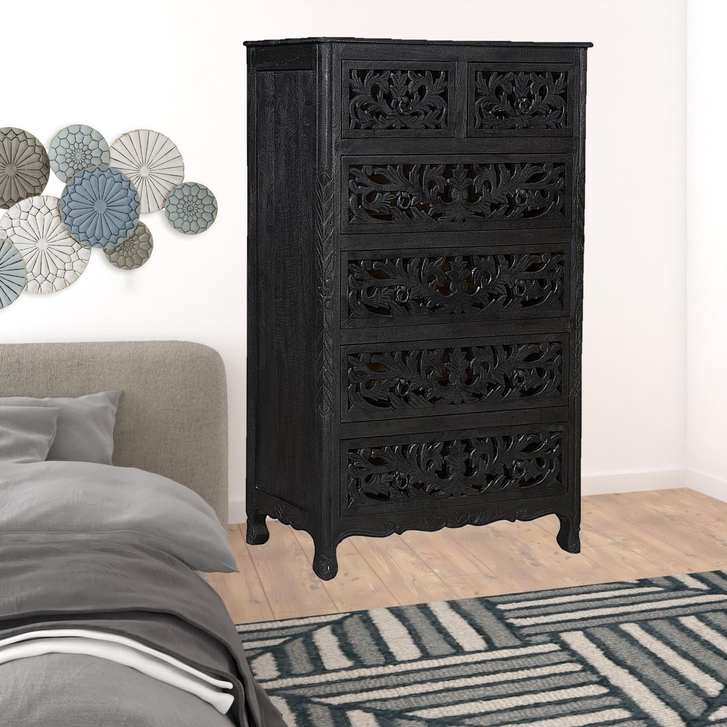 35" Black Solid Wood Six Drawer Chest-5