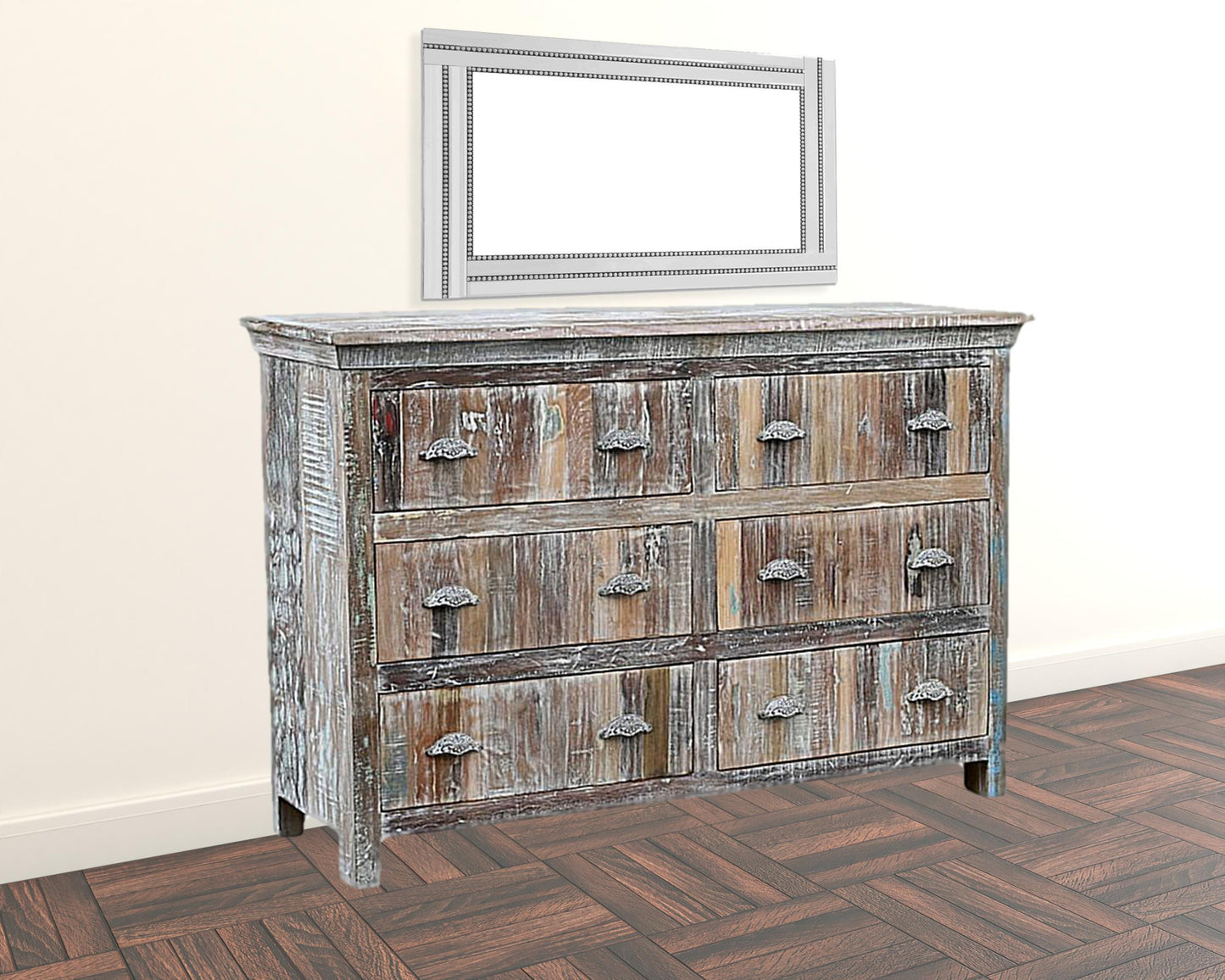 60" White Solid Wood Six Drawer Double Dresser-4