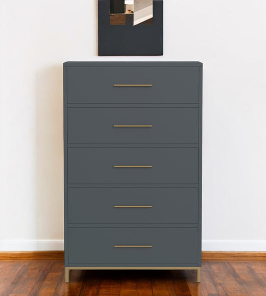 33" Gray Solid Wood Five Drawer Dresser-0