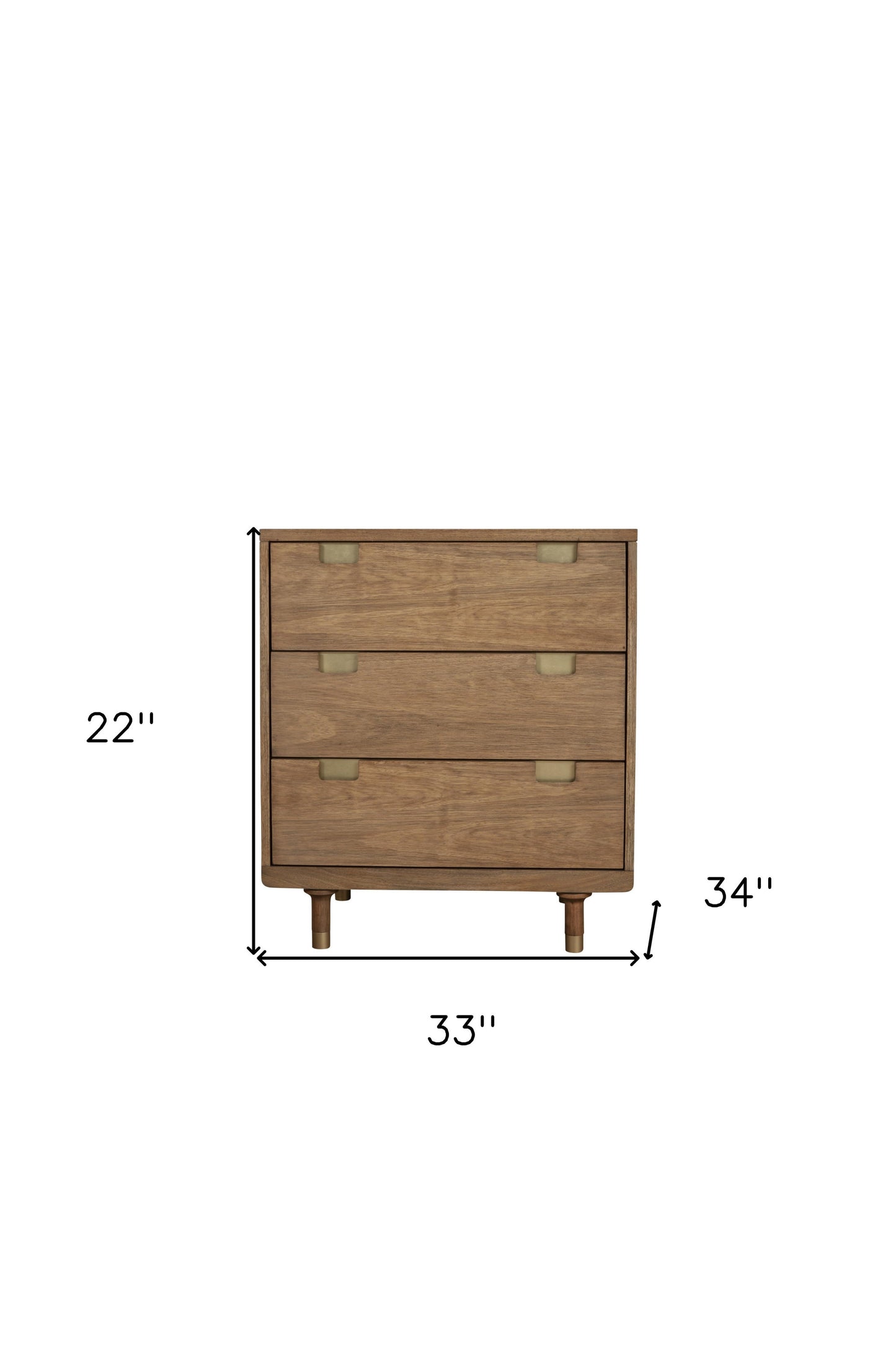 33" Brown Solid Wood Three Drawer Dresser-4