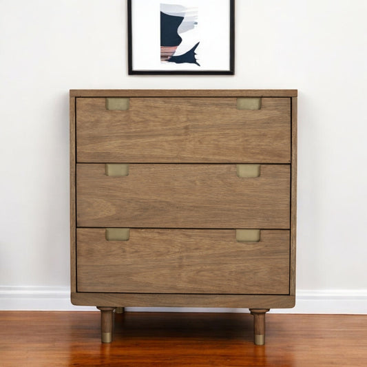 33" Brown Solid Wood Three Drawer Dresser-0