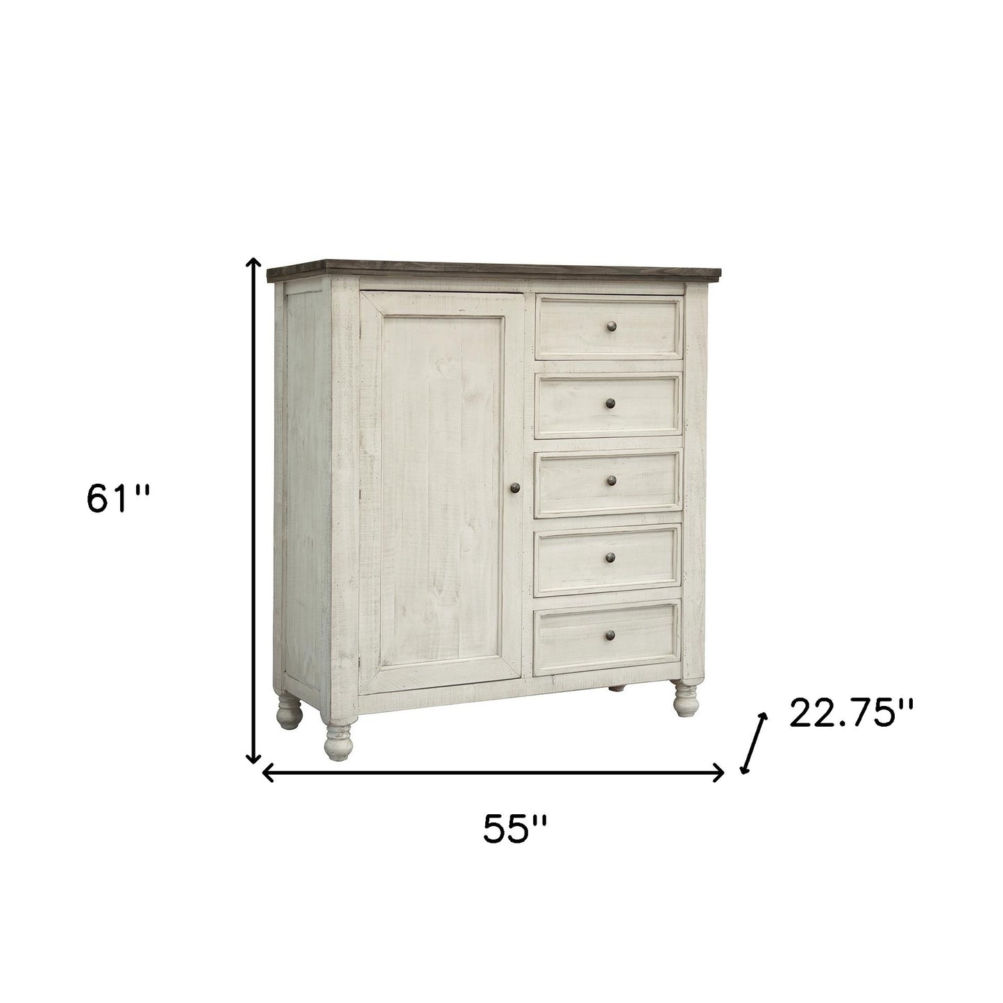 55" Gray and Ivory Solid Wood Five Drawer Gentlemans Chest-5