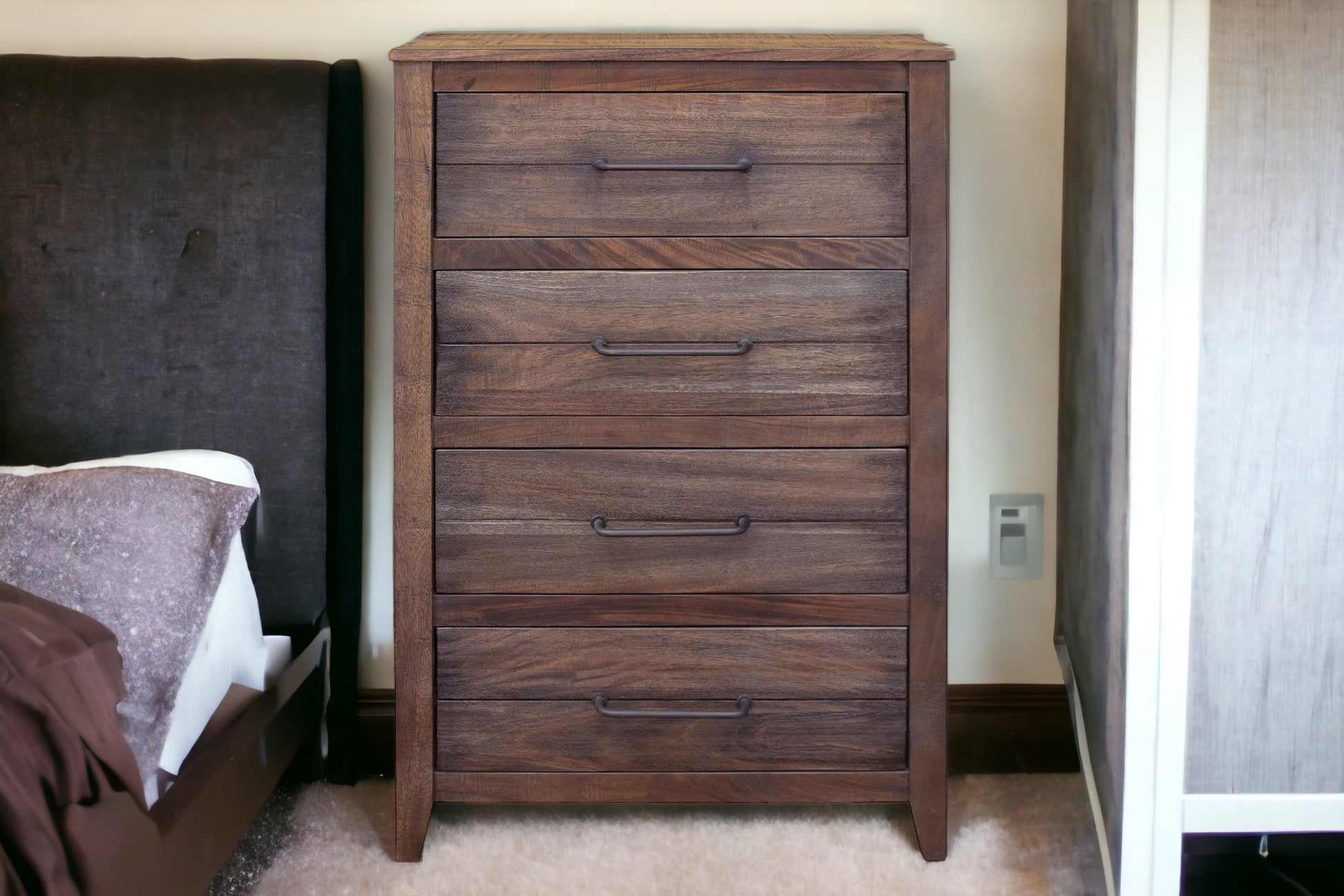 35" Brown Solid Wood Four Drawer Chest-4