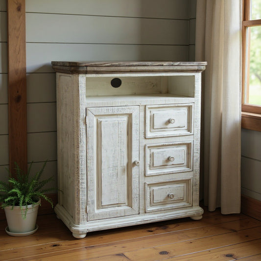 39" Off White Solid Wood Three Drawer Gentlemans Chest-0