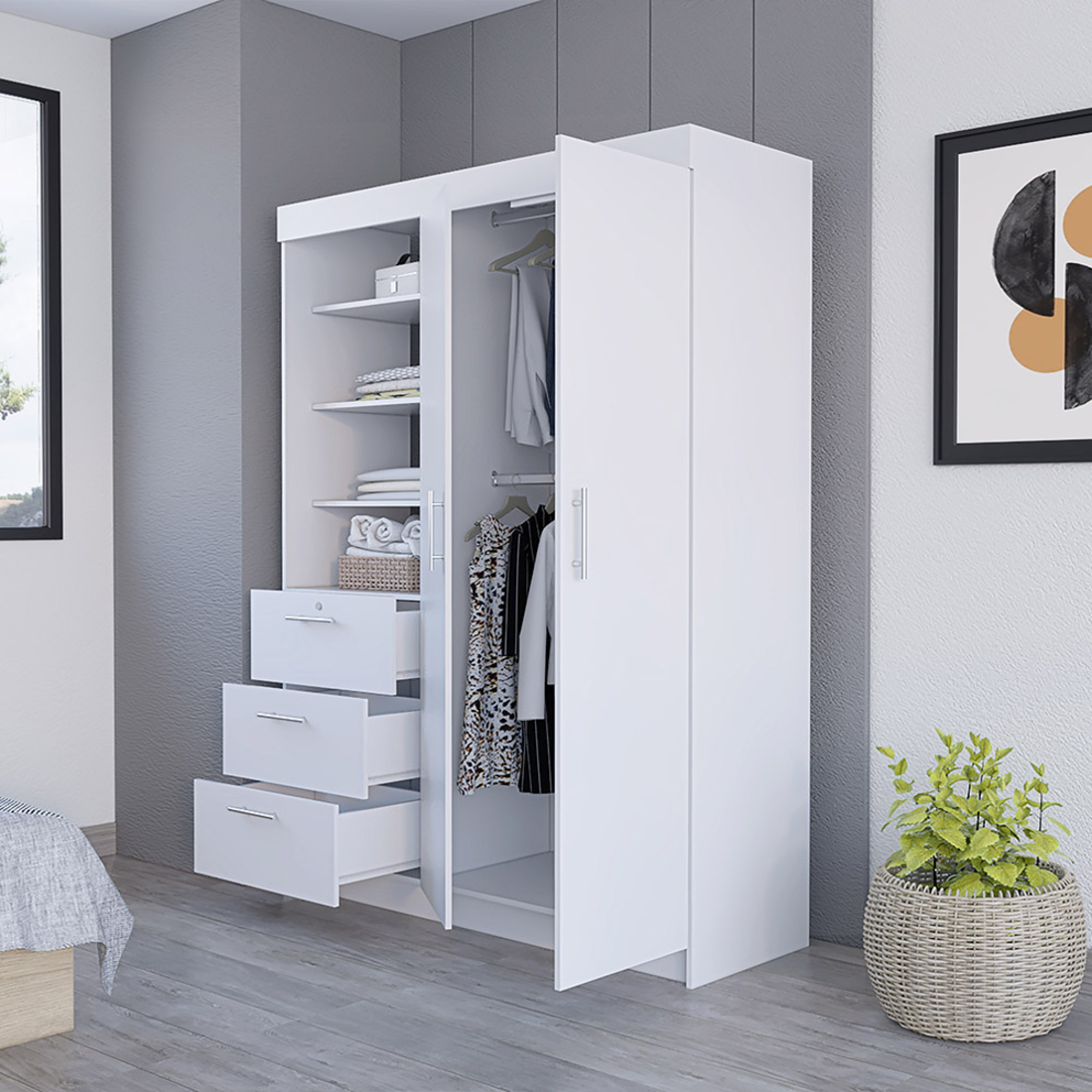 59" White Three Drawer Combo Dresser-4