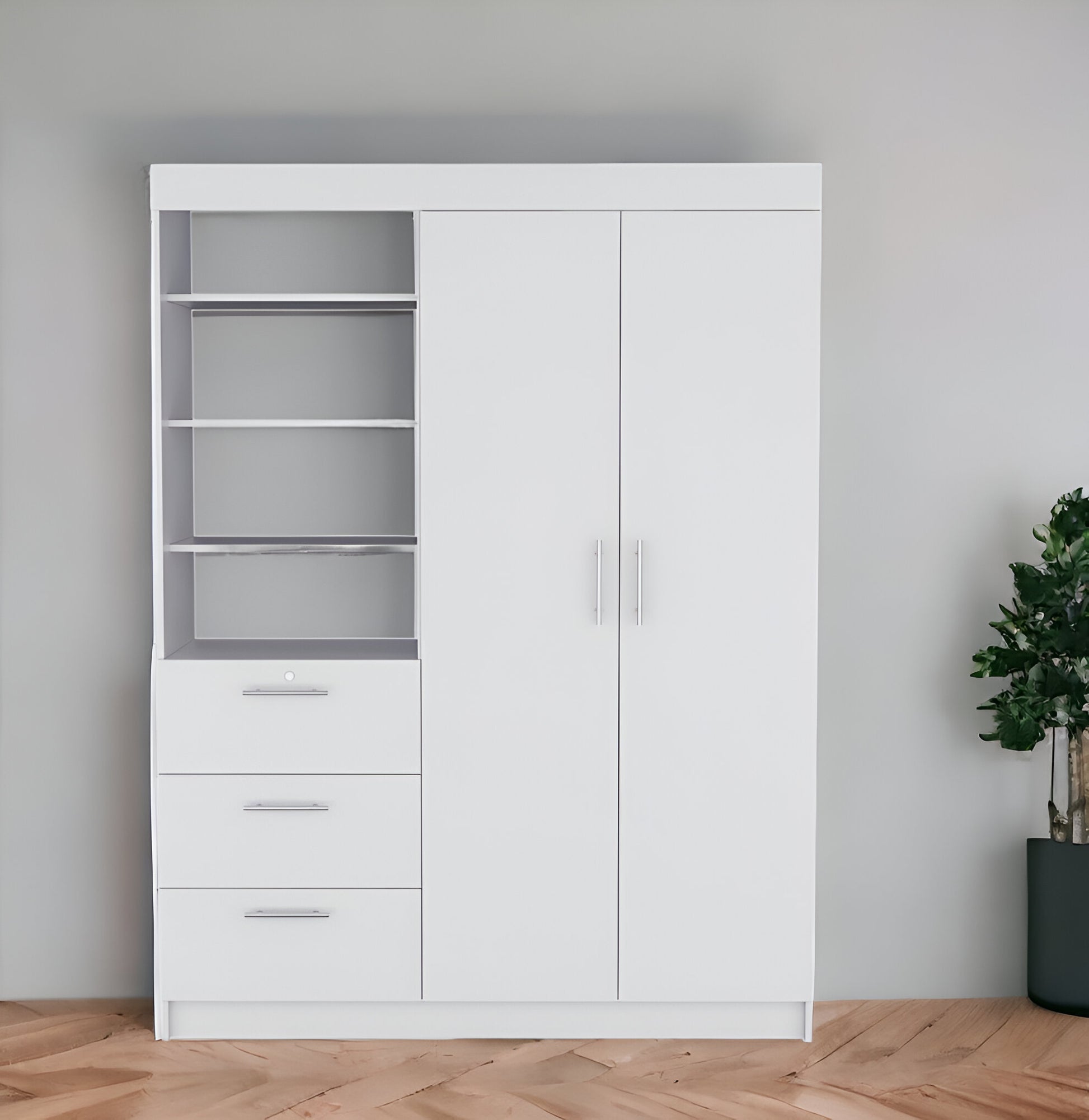 59" White Three Drawer Combo Dresser-1
