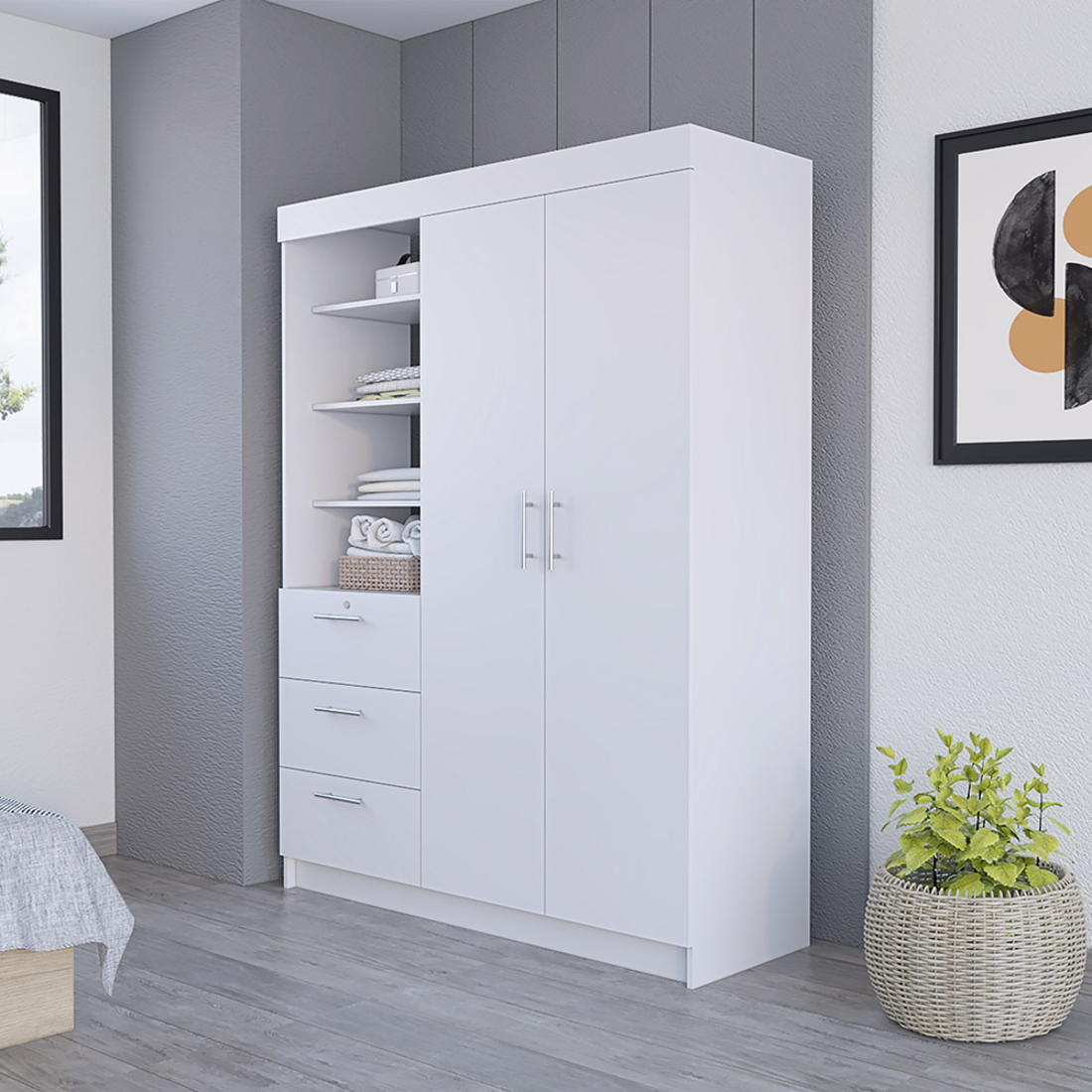 59" White Three Drawer Combo Dresser-5