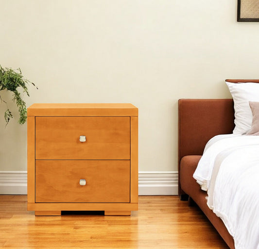 19" Light Brown Solid and Manufactured Wood Two Drawer Nightstand-0