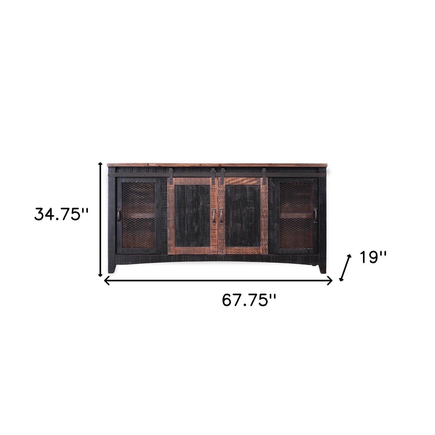 68" Black Solid Wood Cabinet Enclosed Storage Distressed TV Stand-3