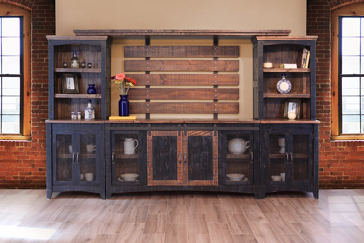 68" Black Solid Wood Cabinet Enclosed Storage Distressed TV Stand-4