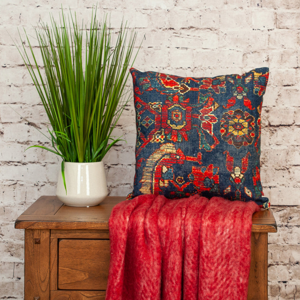 18" Blue and Red Cotton Throw Pillow-6