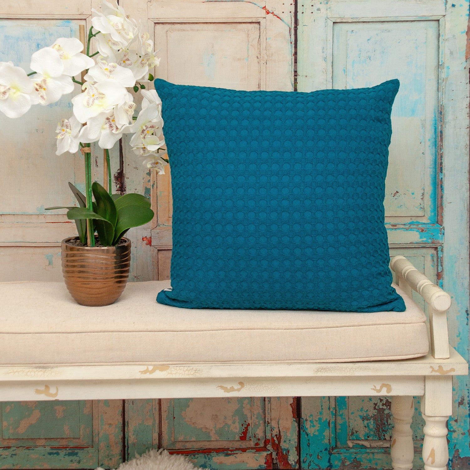 20" Blue Cotton Throw Pillow With Texture-4