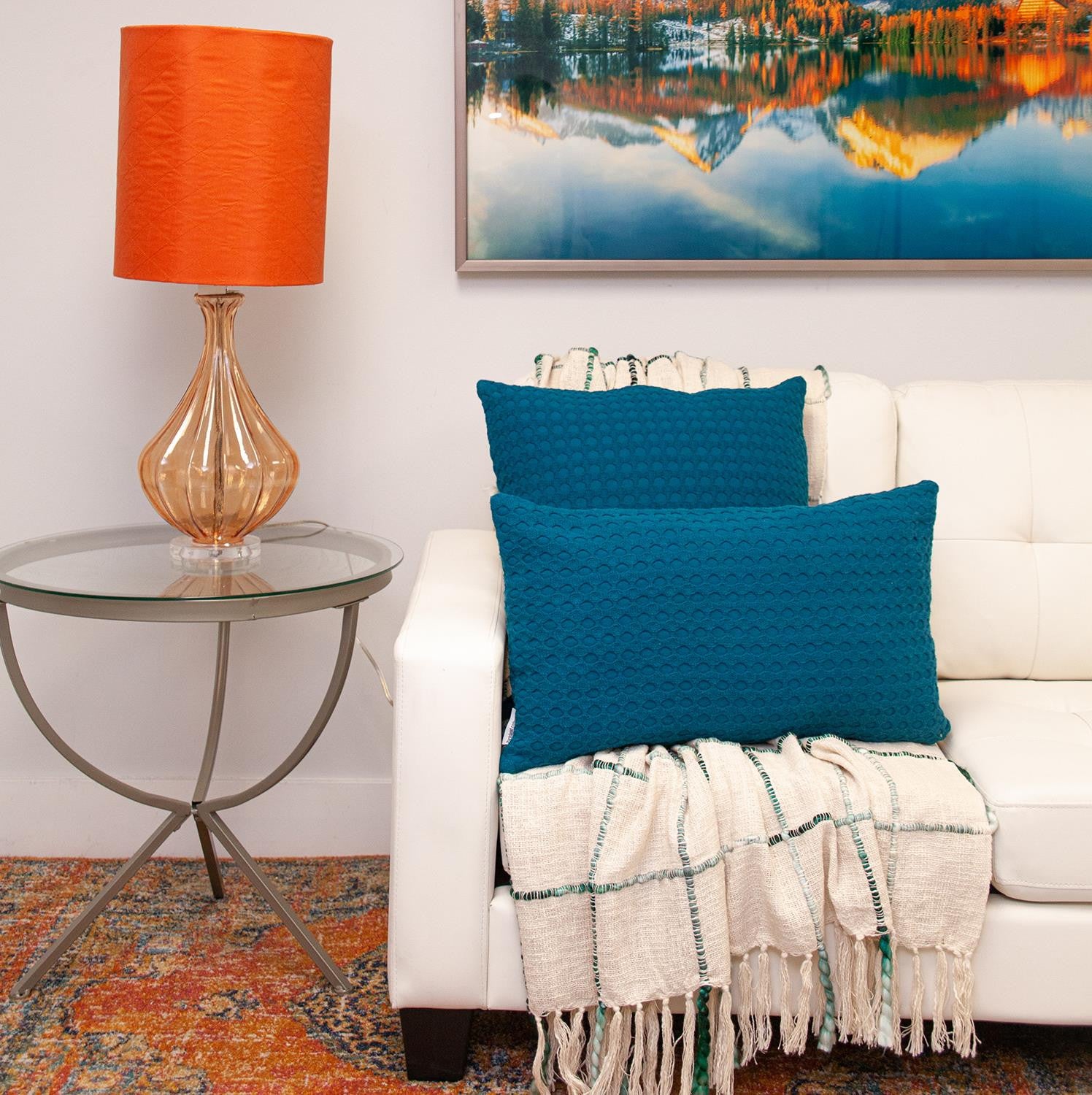 20" Blue Cotton Throw Pillow With Texture-7