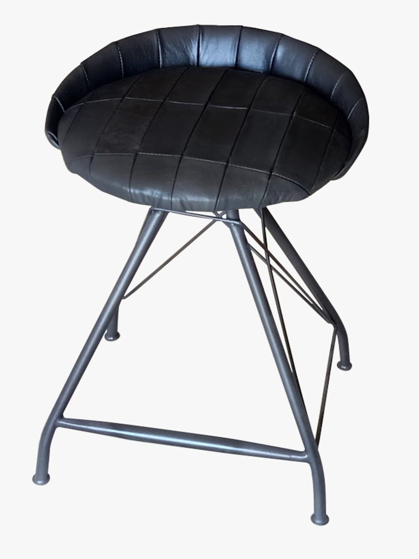 24" Gray Leather and Iron Low Back Counter Height Swivel Bar Chair-2