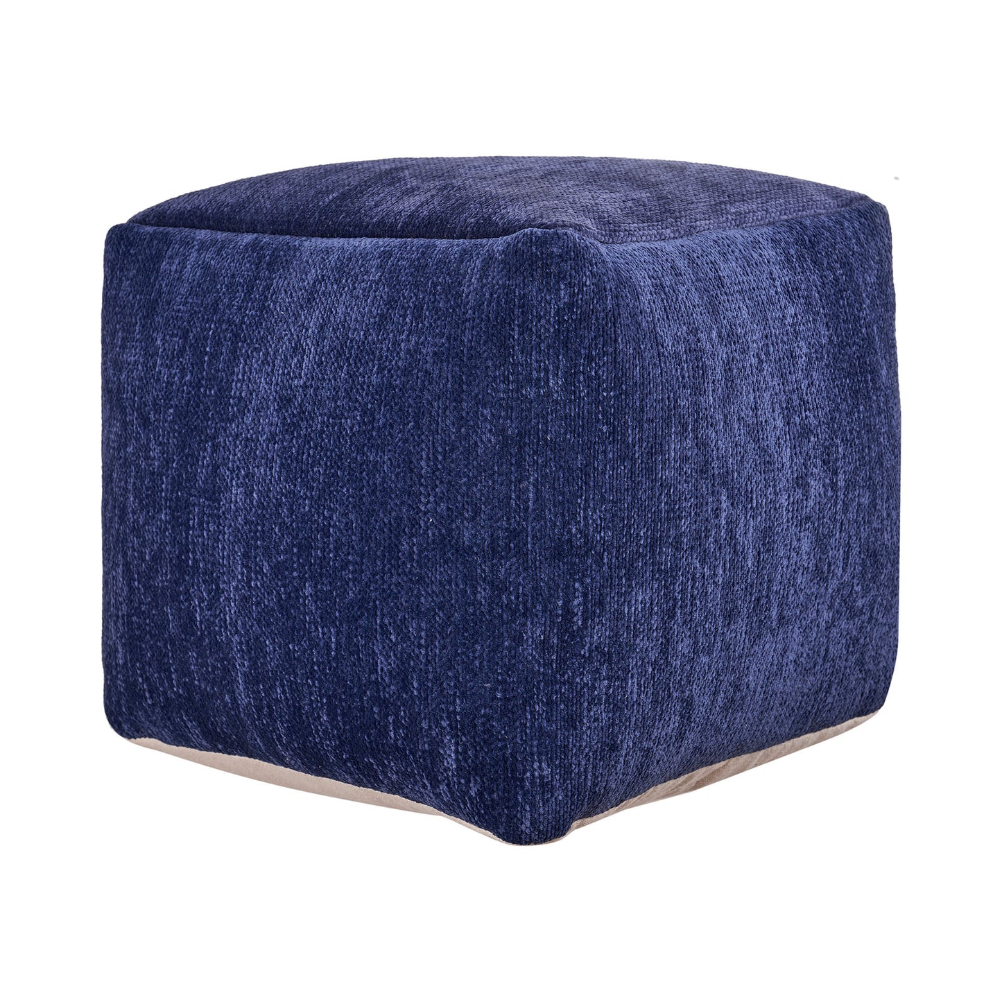 18" Blue Chenille Cube Pouf Ottoman-0