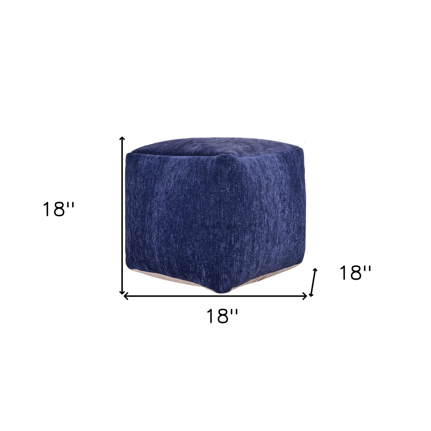 18" Blue Chenille Cube Pouf Ottoman-6