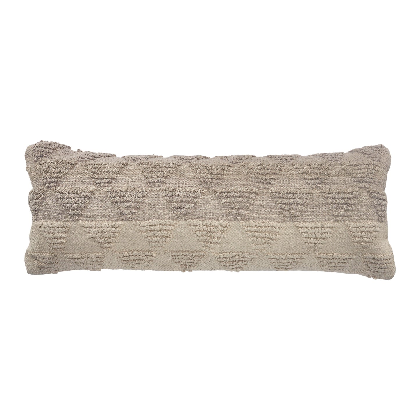 14" X 36" Natural and Gray Geometric Cotton Lumbar Throw Pillow-1