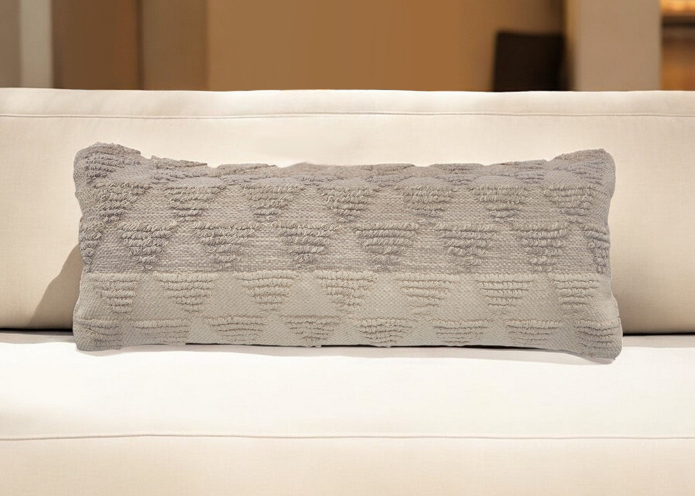 14" X 36" Natural and Gray Geometric Cotton Lumbar Throw Pillow-0