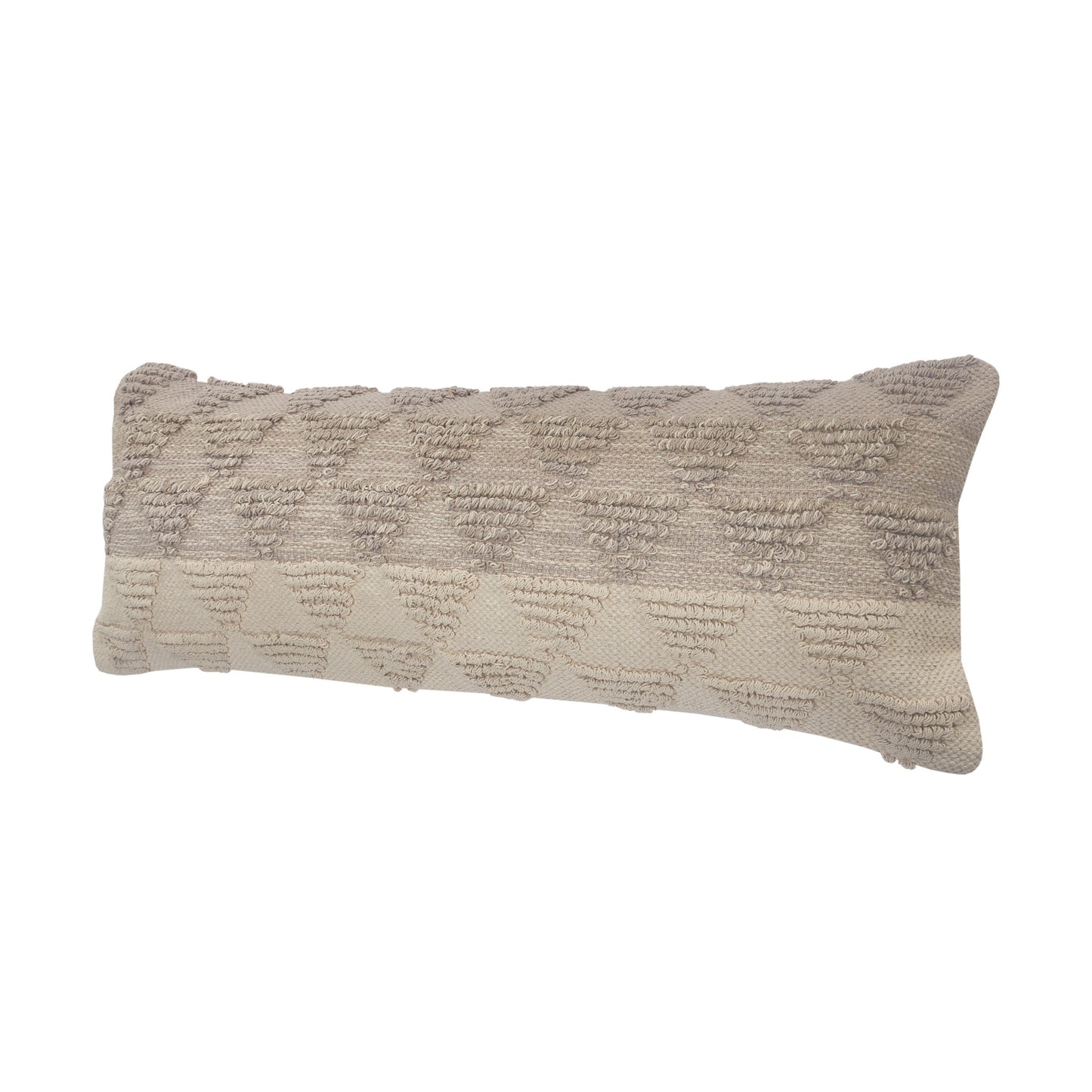 14" X 36" Natural and Gray Geometric Cotton Lumbar Throw Pillow-3