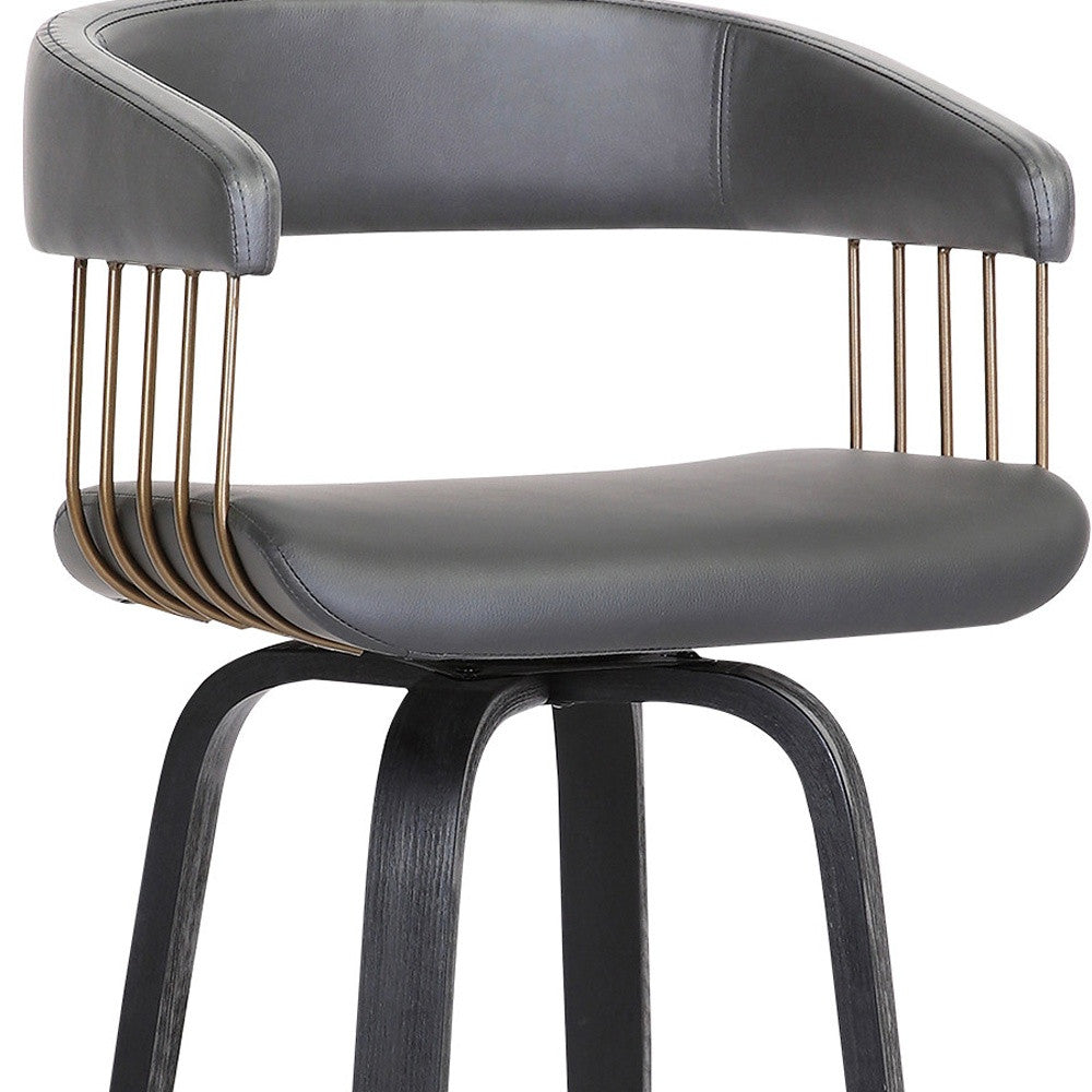 31" Gray And Black Faux Leather Swivel Bar Height Bar Chair-7