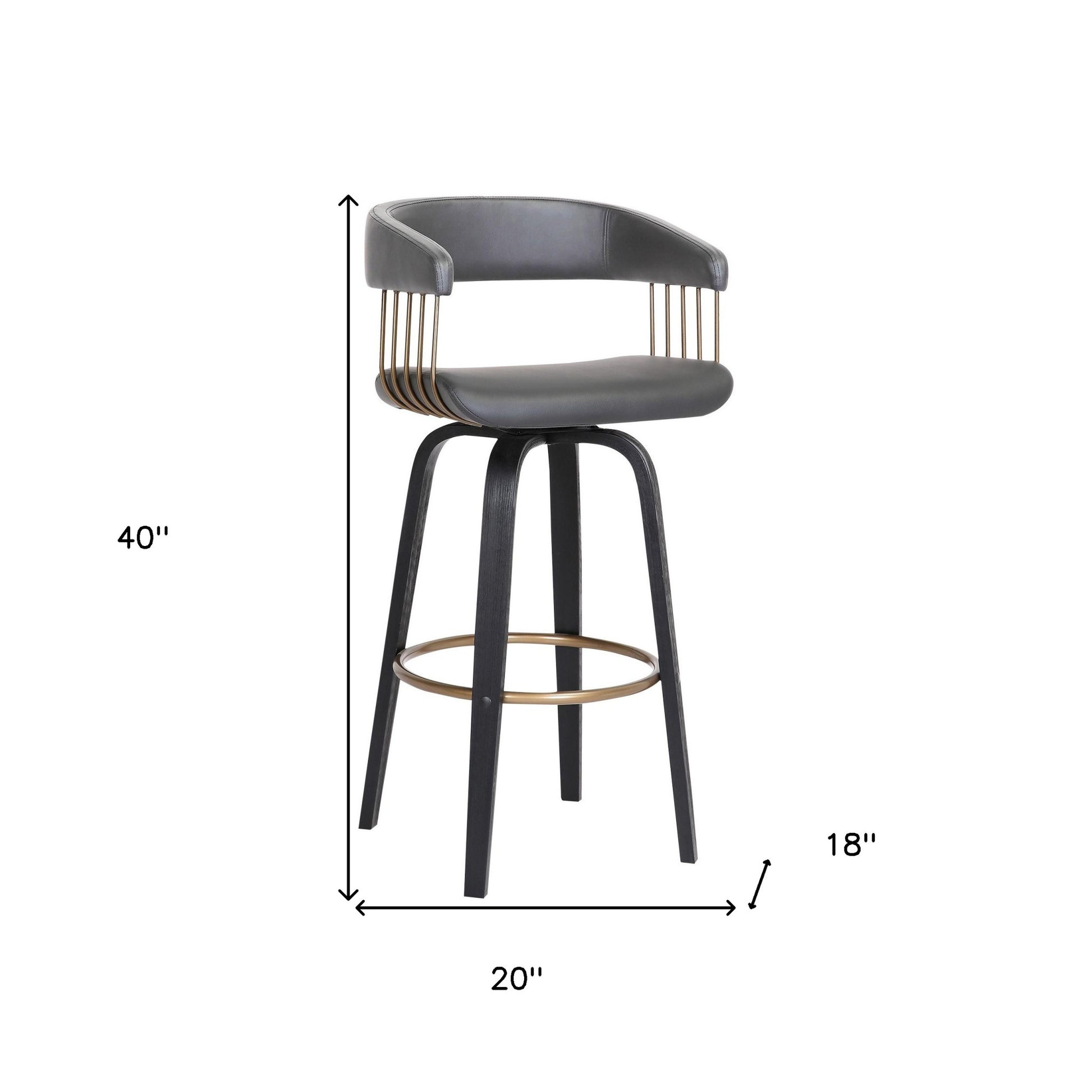 31" Gray And Black Faux Leather Swivel Bar Height Bar Chair-8