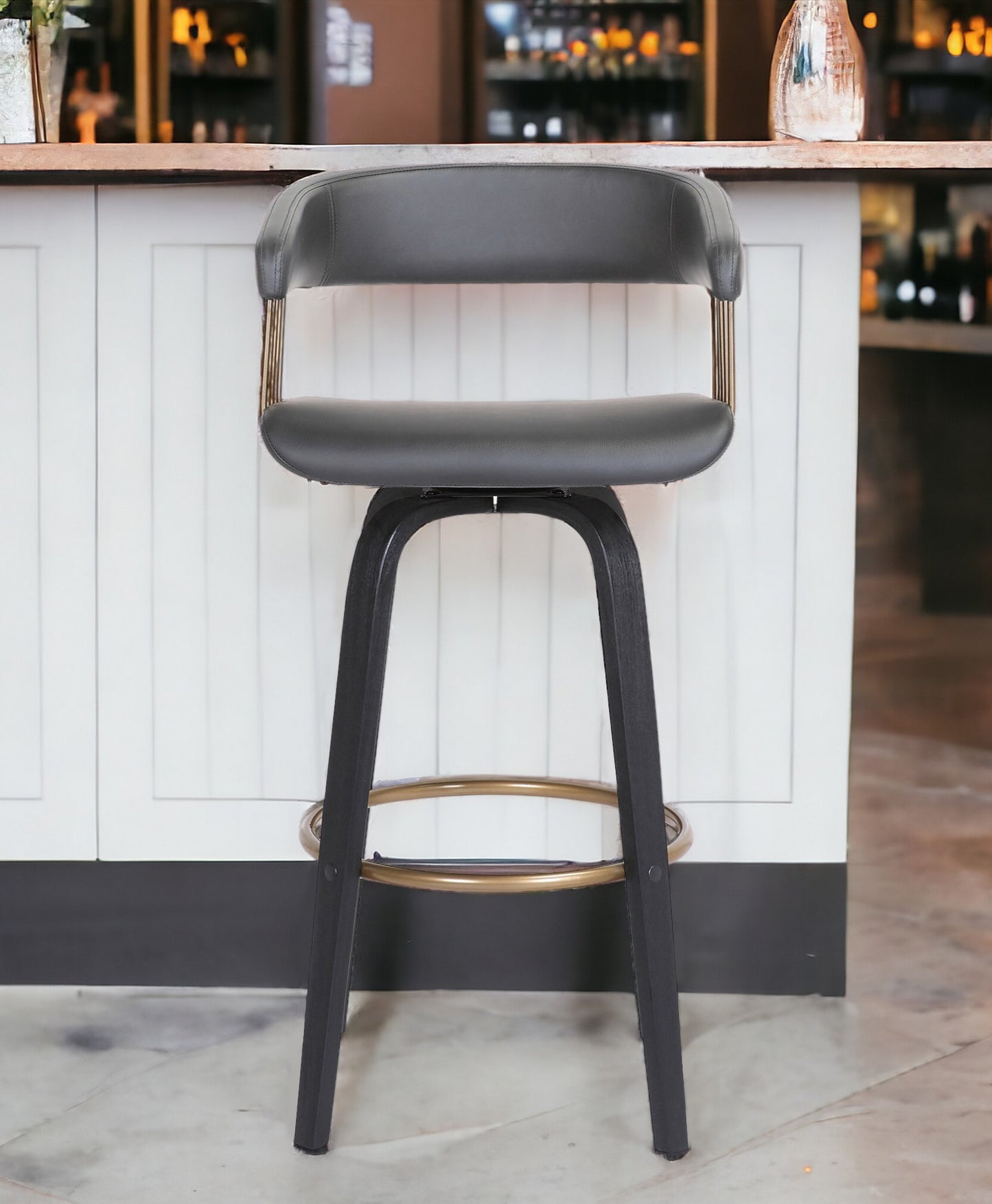 31" Gray And Black Faux Leather Swivel Bar Height Bar Chair-0