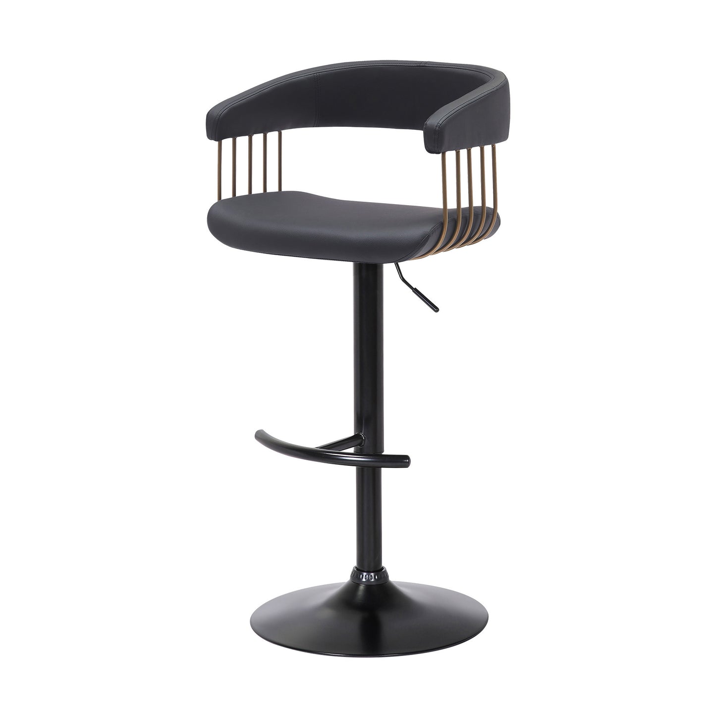 Black Faux Leather And Metal Swivel Adjustable Height Bar Chair-6