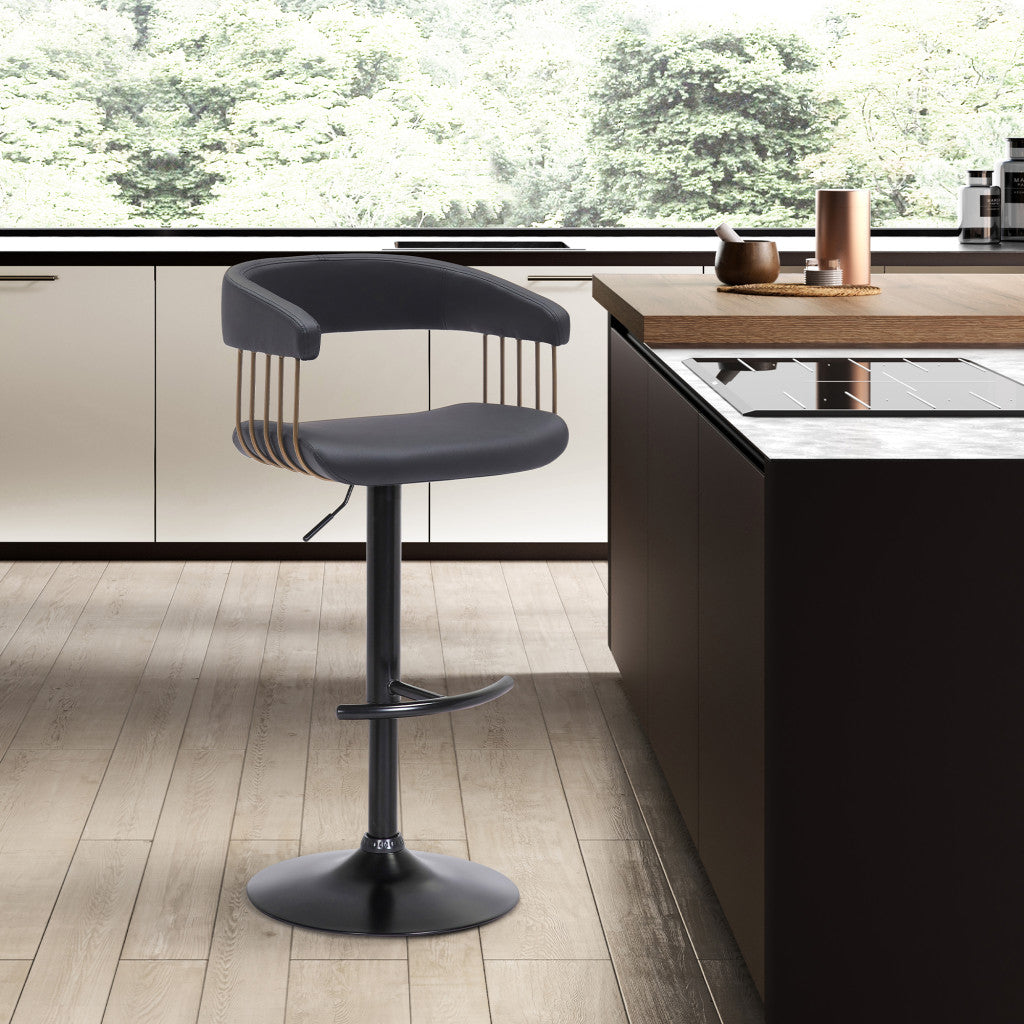 Black Faux Leather And Metal Swivel Adjustable Height Bar Chair-8