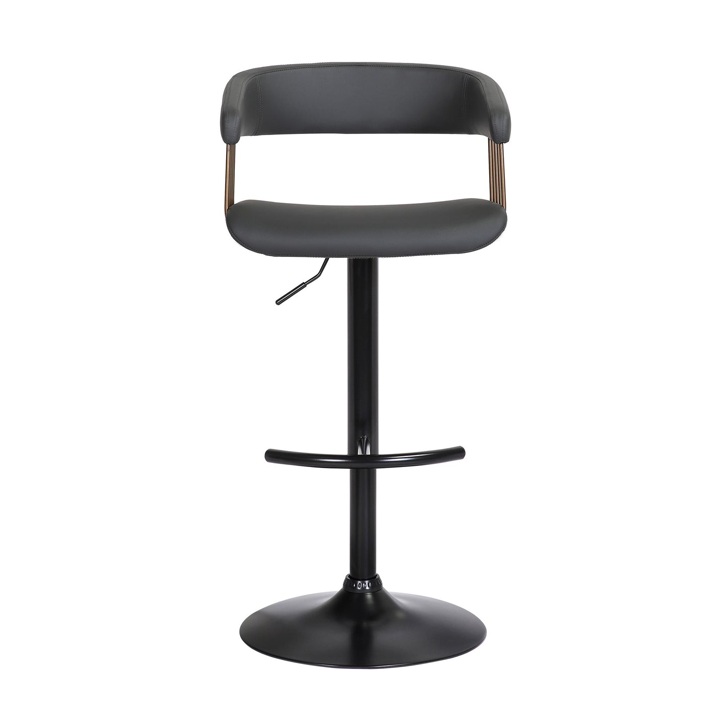 Black Faux Leather And Metal Swivel Adjustable Height Bar Chair-2