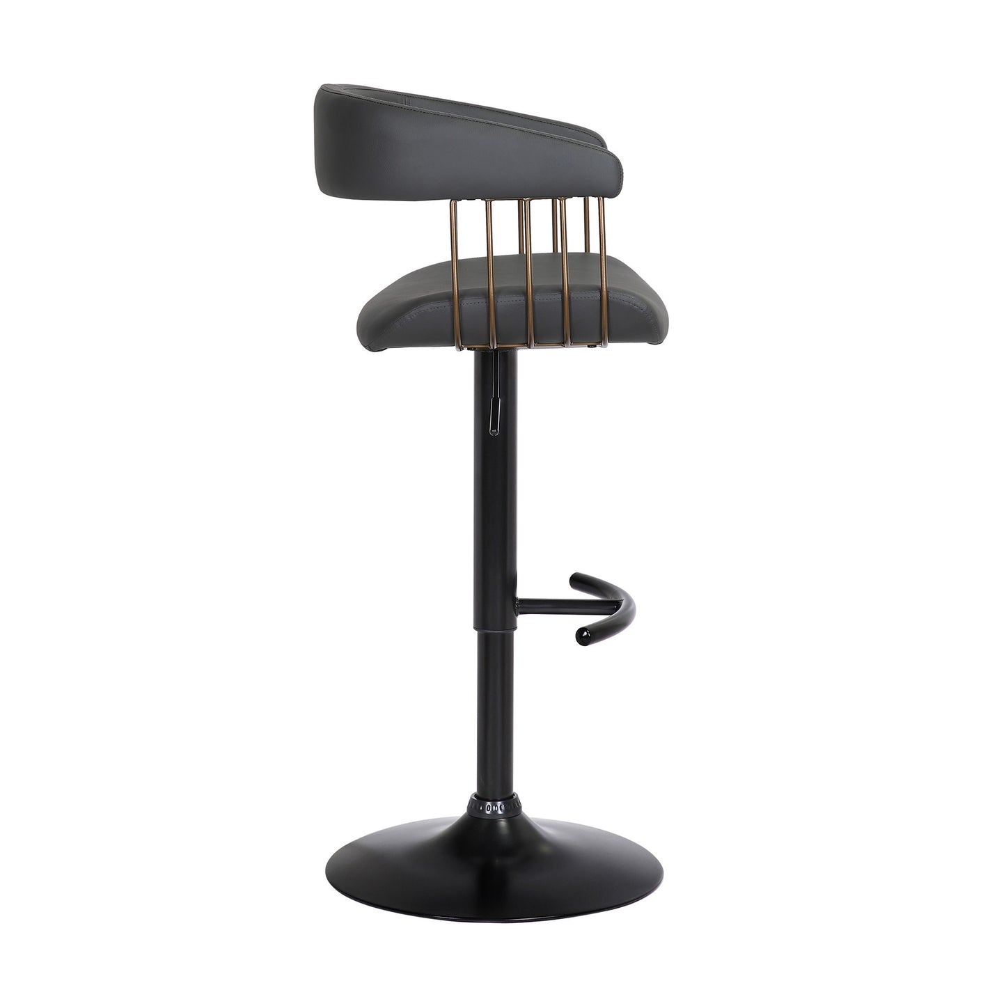 Black Faux Leather And Metal Swivel Adjustable Height Bar Chair-3
