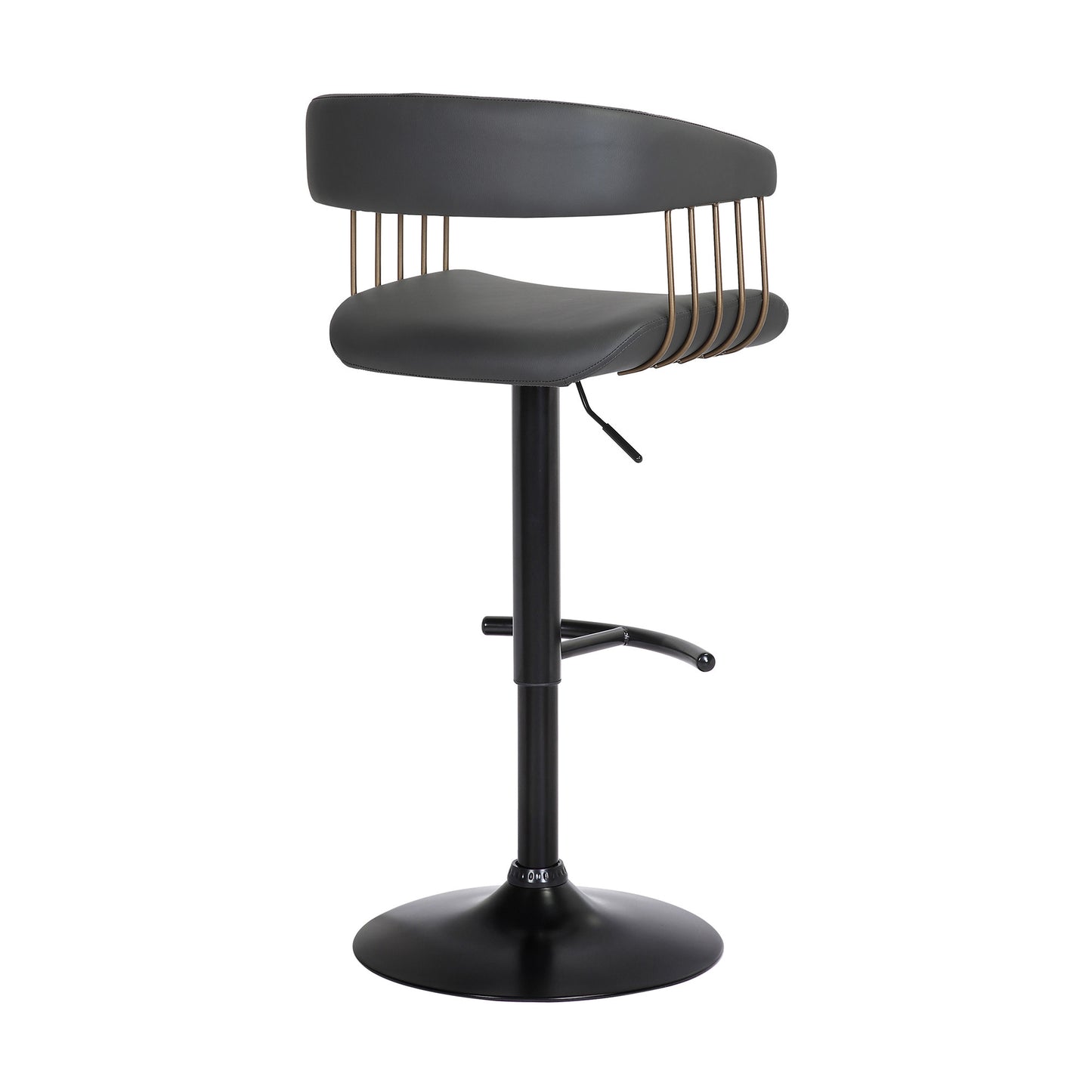 Black Faux Leather And Metal Swivel Adjustable Height Bar Chair-4